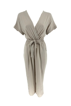Jumpsuit met koord en korte mouw Kimberly beige (SALE)