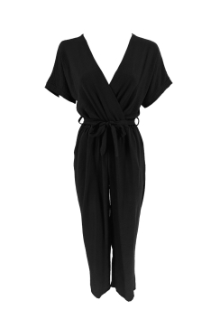 Jumpsuit met koord en korte mouw Kimberly zwart SALE