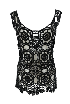 Opengewerkt mouwloze top met bloemen motief Fleuri zwart