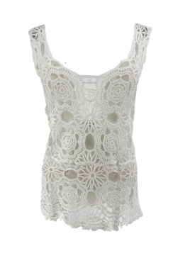 Opengewerkt mouwloze top met bloemen motief Fleuri off-white