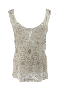 Opengewerkt mouwloze top met bloemen motief Fleuri beige