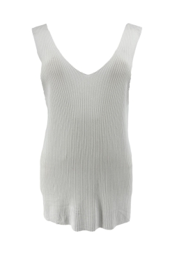 Aansluitende top met dubbele v-hals en ribstof off-white