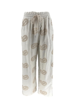 Linnen-look broek met broderie Paisley