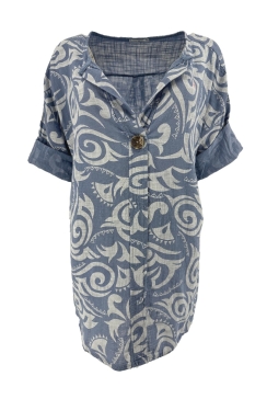 Linnen-look blouse met knoop Tribal jeans blauw