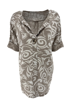 Linnen-look blouse met knoop Tribal taupe