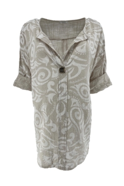 Linnen-look blouse met knoop Tribal beige