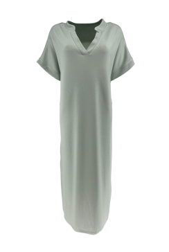 Lange jurk met korte mouw en kraag Marlon oud groen BZD SALE
