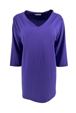 Oversized basic travel shirt met V-hals en 3/4 mouw paars (BFT)