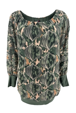 PLUS Blouse brede boord lange mouw Iris cipolla army