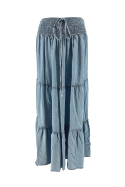 Denim rok met smock band en koord