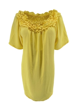 Blouse met korte mouw en dubbele ruffel band Melia geel