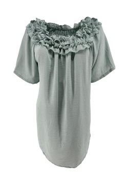 Blouse met korte mouw en dubbele ruffel band Melia oud groen