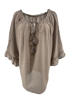 Blouse met flosjes en volant mouw Aura taupe