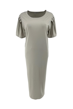 Lange jurk met geplooide mouw en ronde hals Maribel light taupe