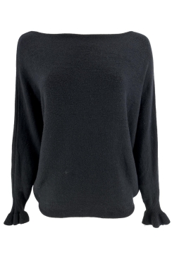 Trui met boothals en vleermuis mouw met volant Hailey zwart