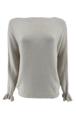 Trui met boothals en vleermuis mouw met volant Hailey beige/creme