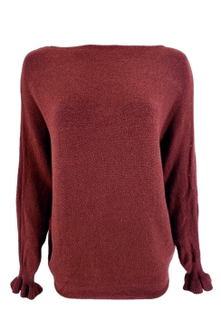 Trui met boothals en vleermuis mouw met volant Hailey bordeaux