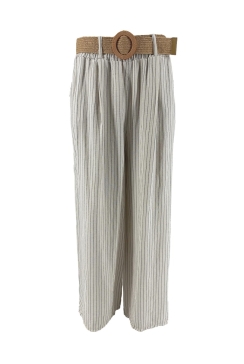 Broek striped met riem en zakken beige