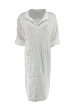 Blouse/tuniek met oprol mouw en broderie Millie off-white