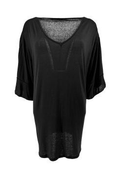 Tricot shirt met v-hals en ruffle mouw zwart