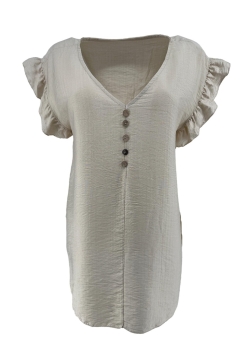 Top met kleine ruffle aan de mouw en knopen Luus beige