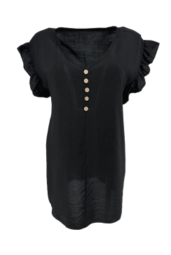 Top met kleine ruffle aan de mouw en knopen Luus zwart