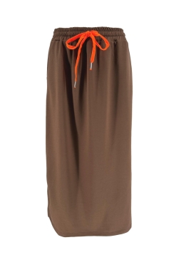 Rok met split en zakjes met gekleurd koord donker bruin (swd)