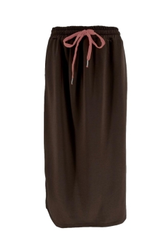 Rok met split en zakjes met gekleurd koord molbruin
