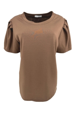 Shirt van gladde stof met pofmouw Ankie choco (swd)