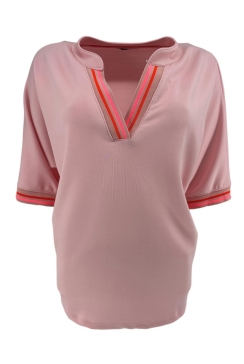 Sweatshirt met bies en kraag Yvon roze. SWD