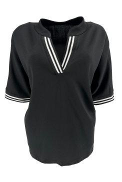 Sweatshirt met bies en kraag Yvon zwart/wit. SWD