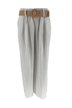 Broek striped met riem en zakken off-white