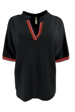 Sweatshirt met bies en kraag Yvon zwart met gekleurde bies. SWD