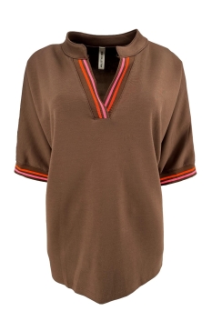 Sweatshirt met bies en kraag Yvon choco bruin. SWD