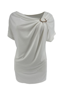 SIZE PLUS blouse met geplooide hals en gesp bij de borst off-white