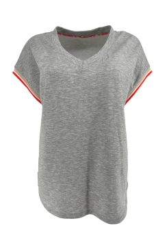 Sweatshirt met v-hals en gekleurde bies gemeleerd grijs. swd