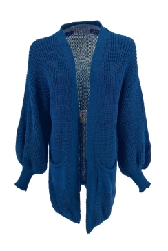 KORT gebreid vest met zakjes en pofmouw Carmen midnight blue