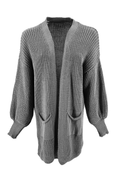 KORT gebreid vest met zakjes en pofmouw Carmen antraciet