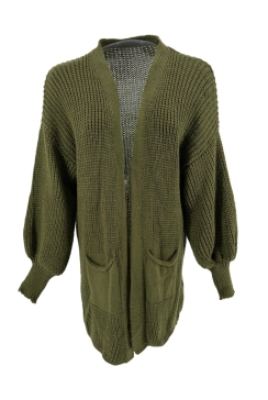 KORT gebreid vest met zakjes en pofmouw Carmen army