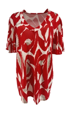 Travelstof shirt met v-hals Charlotte virgola rood CRS