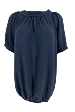 Blouse met korte mouw en strik in de nek Krissy donker blauw TKD