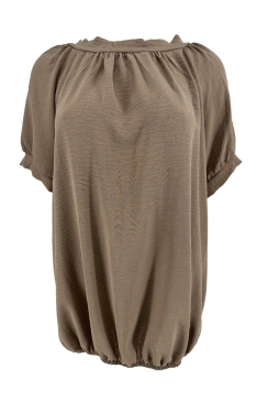 Blouse met korte mouw en strik in de nek Krissy taupe TKD