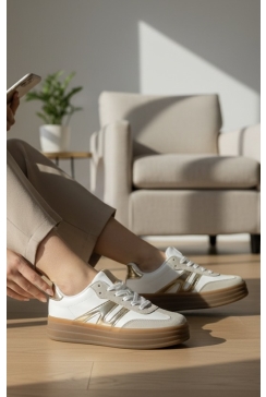 Sneaker met veter white/gold (YY110)