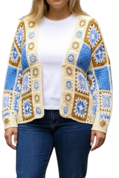 Gehaakt vest met koord meerkleurig square licht blauw (GHV)