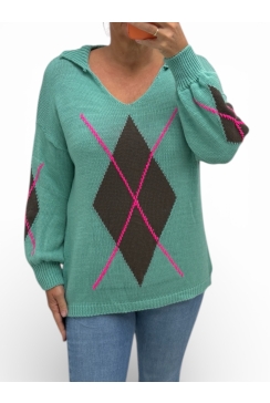 Trui met kraag en fel roze geruit detail Jessie mint